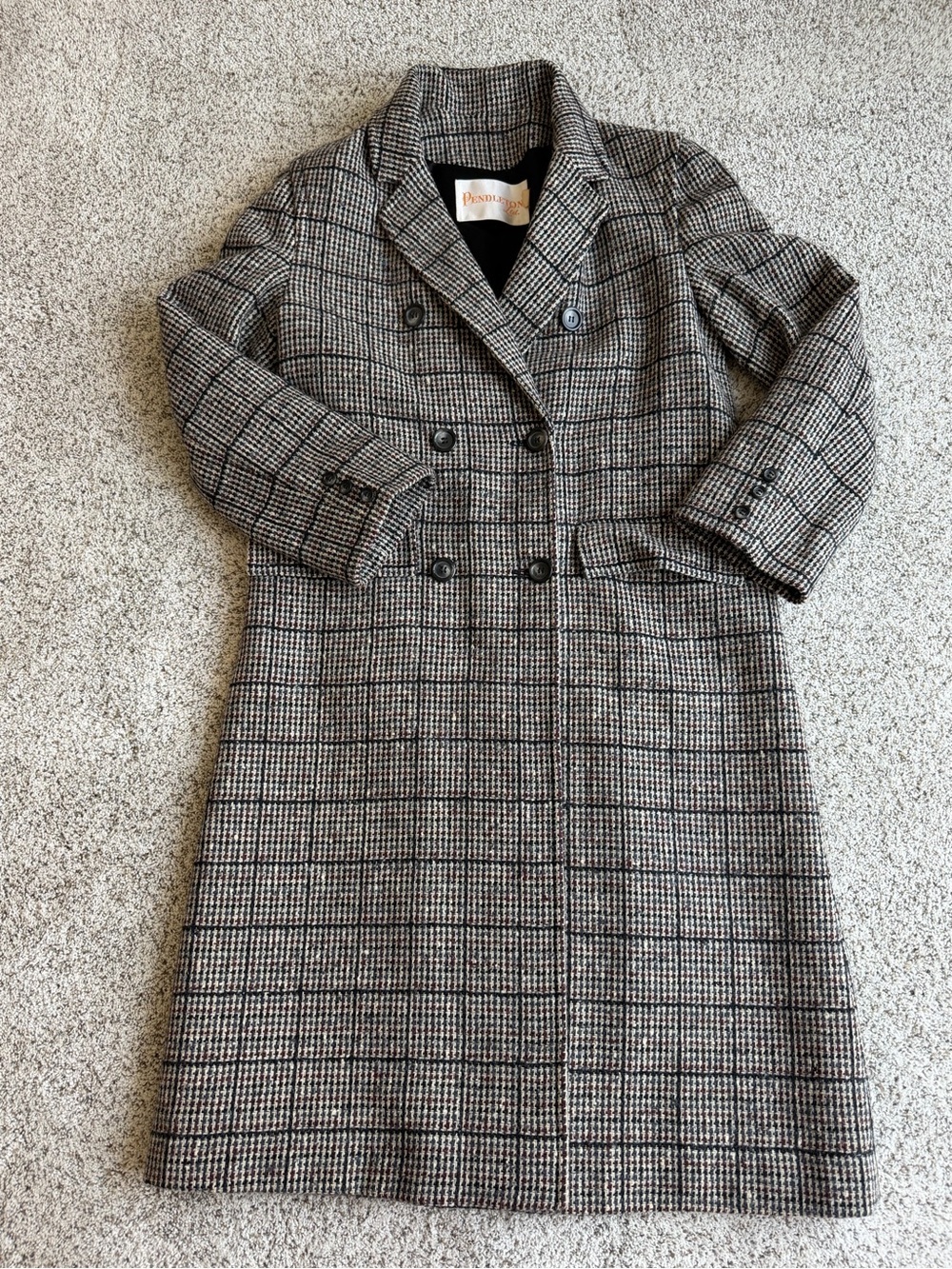 Vintage Pendleton Ltd 100% Virgin Wool Long Coat Plaid Double Breasted 10 USA - Picture 9 of 14